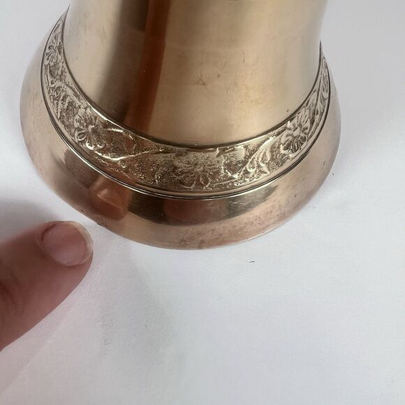 Solid Brass‎ Bell 7” Tall Carved With Flowers - Picture 3 of 9